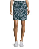 Bunny-Print Combo Jacquard Skirt, Deep Forest