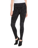 Baroque Velvet Devore Moto Leggings, Black
