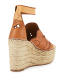 Tooled Leather Wedge Espadrille Sandal, Marron Glace