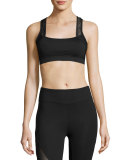 Sling Mesh-Trim Sports Bra, Black