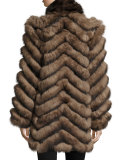 Reversible/Packable Fox Fur Long Coat, Black