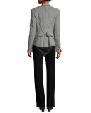 Long-Sleeve Stud-Trim Tweed Jacket, Black/White