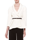 Belted Silk Wrap Blouse, Ivory