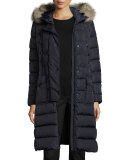 Khloe Quilted Puffer Coat w/Fur Hood, Navy