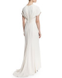 Short-Sleeve Pintuck Gown, Magnolia