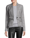 Paloma Plaid Zipper Jacket, Black/White/Red