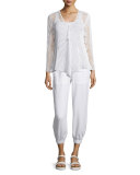 Rhonda Long-Sleeve Crochet Tunic Sweater, White
