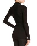 Long-Sleeve Fitted Cashmere-Blend Top, Black
