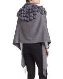 Cashmere Wrap w/ Fur Pompoms, Gray
