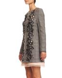 Long-Sleeve Plaid Dress w/3D Appliques, Black/Pink