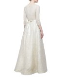 3/4-Sleeve Combo Ball Gown 