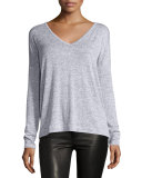 Theo Long-Sleeve V-Neck Tee, Light Gray