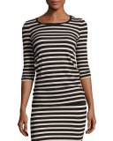 3/4-Sleeve Striped Jersey Top, Pink/Black