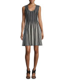 Striped Sleeveless Fit-&-Flare Dress, Black/White