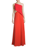 One-Shoulder Draped Column Gown 