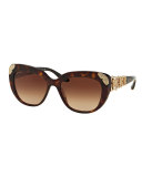 Floral-Rhinestone Gradient Cat-Eye Sunglasses