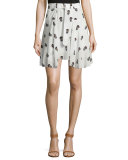 Brien Draped Silk Dahlia Skirt, Eggshell/Black