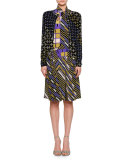 Asymmetric Button-Front Sheath Dress, Lavender/Black