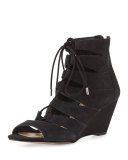 Santina Lace-Up Wedge Sandal, Black