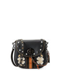 23 Western-Embroidered Leather Saddle Bag, Black