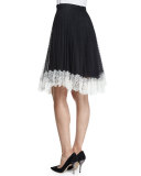 Lace Full Skirt W/Contrast Hem, Black