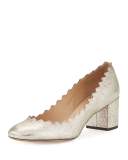 Lauren Leather 50mm Pump, Gray Glitter
