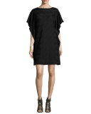 Ruffled Dolman-Sleeve Metallic Jersey Dress, Black