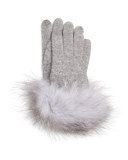 Cashmere Gloves w/Fox Fur Cuff, Gray