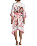 Scarf Printed Silk Wrap Robe, Ivory