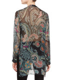 Paisley Chiffon Long Blouse, Teal