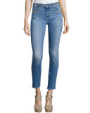 Studded Skinny Ankle Jeans, Light Authentic Blue