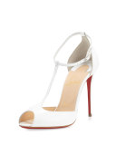 Senora Patent 100mm Red Sole T-Strap Sandal, White