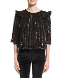Fordon Half-Sleeve Embellished Blouse, Black