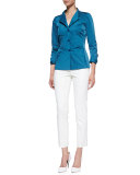 Stretch Wool Ankle Pants, Ivory 