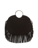 Bracelet Sac Suede Fringe Serpent Hobo Bag, Black