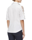 Burnout-Sleeve Button-Front Blouse