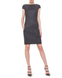 Chain-Trim V-Back Plaid Dress, Granite