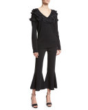 Zuri Cropped Kick-Flare Bell Pants, Black