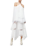 A-Line Lace-Inset Handkerchief Skirt, White