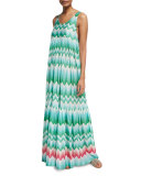 Wavy-Print Sleeveless Maxi Dress