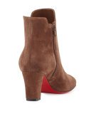 Tiagadaboot Suede 70mm Red Sole Bootie, Chatain Brown