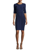 Helena Half-Sleeve Bandage Dress, Classic Blue