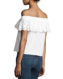 Eyelet Lace Off-the-Shoulder Top, White