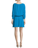 Abbey 3/4-Sleeve Blouson Dress, Blue