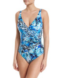 Oasis Surplice One-Piece Swimsuit, Multi/Blue