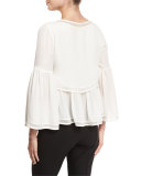 Wisteria 3/4-Sleeve Tiered Blouse, Ivory