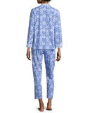 Blue Tile Printed Jersey Pajama Set