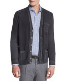 Cashmere-Blend Long-Sleeve Cardigan, Gray