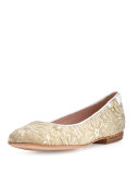 Bud Floral-Embellished Ballerina Flat, Beige/White