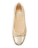 Cap-Toe Ballerina Flat, Ivory/Gold